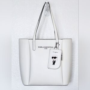 Karl Lagerfeld Paris NWT Women's Louise White Leather Tote w/Logo Charm.